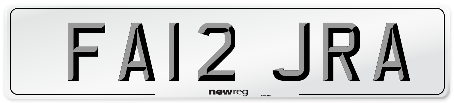 FA12 JRA Number Plate from New Reg
